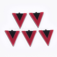 Cellulose Acetate(Resin) Pendants, Triangle, Red, 42x34x4mm, Hole: 1.5mm(KY-T008-15D)