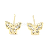 Brass Micro Pave Clear Cubic Zirconia Studs Earring for Women, Butterfly, Real 18K Gold Plated, 5.5x7mm(EJEW-S217-C03)