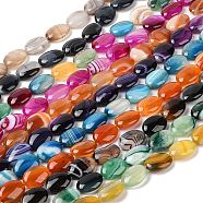 Natural Striped Agate/Banded Agate Beads Strands, Flat Oval, Dyed & Heated, Mixed Color, 18~19x24x7~8mm, Hole: 1.2mm, about 16pcs/strand, 15.75''(40cm)(G-Q182-01)