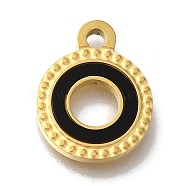 Ion Plating(IP) 304 Stainless Steel Manual Polishing Pendants, with Black Acrylic, Golden, Flat Round, 15x12x2mm, Hole: 1.8mm(STAS-M059-01G-D01)