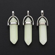 Synthetic Fluorite Double Terminated Pointed Pendants, with Platinum Plated Brass Findings, Bullet, 39~42x13~14x10~11mm, Hole: 3.5~4x5~6mm(G-N0326-98)
