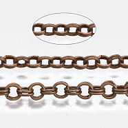 Iron Rolo Chains, Double Link Chains, Unwelded, with Spool, Red Copper, Link: 4x0.6mm, about 164.04 Feet(50m)/roll(CH-S125-011C-R)