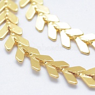 Brass Handmade Chains, Cobs Chains, Unwelded, Long-Lasting Plated, Leaf, Real 18K Gold Plated, 6.5x6x0.5mm(CHC-P004-D-G)