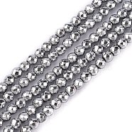 Non-Magnetic Synthetic Hematite Beads Strands, Faceted, Round, Silver Plated, 2mm, Hole: 1mm, about 203pcs/strand, 15.7 inch(X-G-G093-2mm)