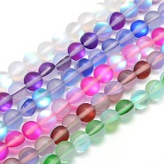 Synthetic Moonstone Beads Strands, Dyed, Holographic Beads, Half AB Color Plated, Frosted, Round, Mixed Color, 12mm, Hole: 1mm, about 32pcs/strand, 15 inch(G-F142-12mm-M)