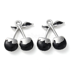 Alloy Enamel Pendants, Lead Free & Cadmium Free, Platinum, Cherry Charm, Black, 22x18x5.5mm, Hole: 2mm(FIND-Z014-04P)