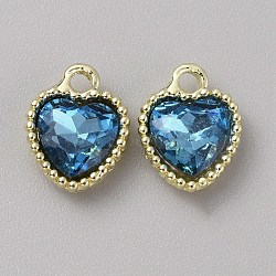 Glass Pendants, with Light Gold Alloy Finding, Heart Charms, Prussian Blue, 13x10.5x4mm, Hole: 2mm(GLAA-TAC0004-07LG-B05)