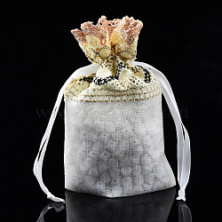 Polyester Lace & Slub Yarn Drawstring Gift Bags, for Jewelry & Baby Showers Packaging Wedding Favor Bag, Old Lace, 15~16x10~11x0.3cm(OP-Q053-009)