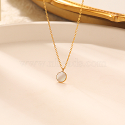 Stainless Steel Pendant Necklaces for Women, with Shell, Cable Chain Necklace, Real 18K Gold Plated, 16-1/2 inch(42cm)(RG3709-1)