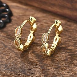 Brass Micro Pave Cubic Zirconia Huggie Hoop Earrings, Long-Lasting Plated, Horse Eye, Clear, Real 18K Gold Plated, 13.5x14.5x3mm, Pin: 0.8mm(X-EJEW-K083-34G-B)