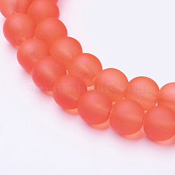Transparent Glass Bead Strands, Frosted, Round, Orange Red, 8mm, Hole: 1~1.6mm, about 99pcs/strand, 31.4 inch(X-GLAA-S031-8mm-27)