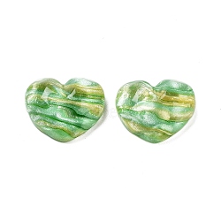 Translucent Resin Decoden Cabochons, Water Ripple Peach Heart with Glitter Powder, Light Green, 17.5x21x8.5mm(CRES-M001-05A-01)