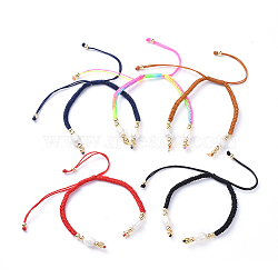 Braided Nylon Cord for DIY Bracelet Making, with Natural Freshwater Pearl & Brass Findings, Golden, Mixed Color, 6-7/8 inch(17.5cm), 4mm(AJEW-JB00540)