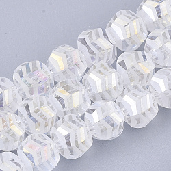 Electroplate Glass Beads Strands, Frosted, Faceted, Round, Clear AB, 9x10x8.5mm, Hole: 1.5mm, about 70pcs/strand, 24.4 inch(EGLA-T018-01-C04)