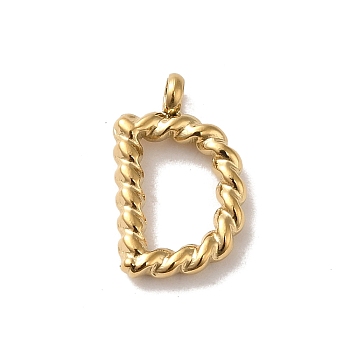 304 Stainless Steel Charms, Letter D Charm, Real 14K Gold Plated, 14x9x2mm, Hole: 2mm