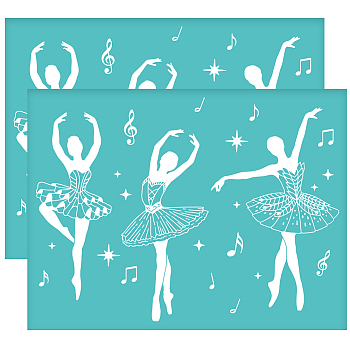 Self-Adhesive Silk Screen Printing Stencil, for Painting on Wood, DIY Decoration T-Shirt Fabric, Turquoise, Ballet Pattern, 280x220mm