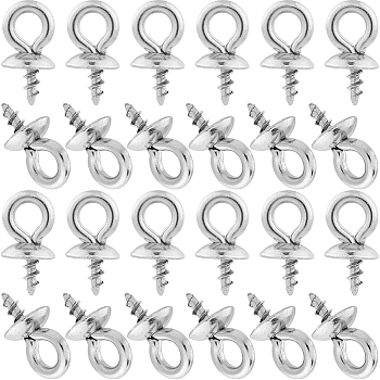 100Pcs 201 Stainless Steel Screw Cup Peg Bails, For Half Drilled Beads, Stainless Steel Color, 8x4mm, Hole: 1.5mm, Pin: 1mm