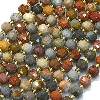 Natural Ocean Jasper Beads Strands, with Seed Beads, Faceted, Lantern, 8~8.5x6.5~7mm, Hole: 0.6mm, about 44pcs/strand, 15.16 inch(38.5cm)