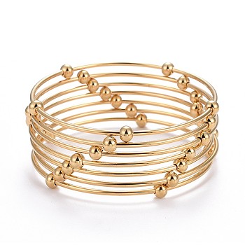 Fashion 304 Stainless Steel Bangle Sets, with Round Beads, Golden, 2-5/8 inch(6.8cm), 7pcs/set