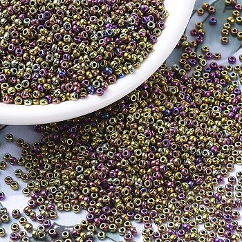 MIYUKI Round Rocailles Beads, Japanese Seed Beads, 11/0, (RR188) Metallic Purple Gold Iris, 2x1.3mm, Hole: 0.8mm, about 1111pcs/10g