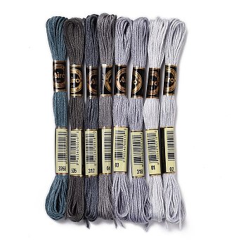 8 Skeins 8 Colors 6-Ply Polyester Embroidery Floss, Cross Stitch Threads, Gradient Color, Gray, 0.5mm, about 8.75 Yards(8m)/Skein, 8 colors, 1 skein/color, 8 skeins/set