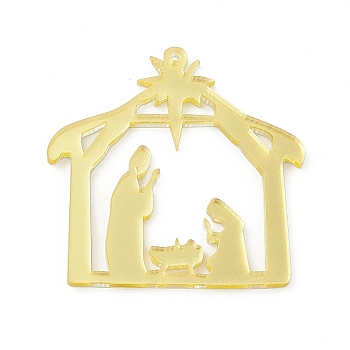 Christmas Theme Acrylic Pendants, Nativity, Camping Themed Pattern, 48.5x50x2.5mm, Hole: 1.6mm