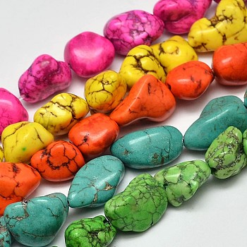 Dyed Nuggets Natural Howlite Beads Strands, Mixed Color, 11~17x10~17mm, Hole: 1mm, about 15.7 inch