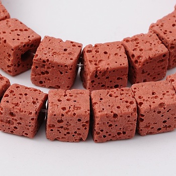 Synthetic Lava Rock Bead Strands, Cube, Dyed, Red, 8x8x8mm, Hole: 2mm, about 45pcs/strand, 16 inch