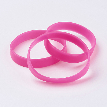 Silicone Wristbands Bracelets, Cord Bracelets, Hot Pink, 2-1/2 inch(63mm), 12x2mm