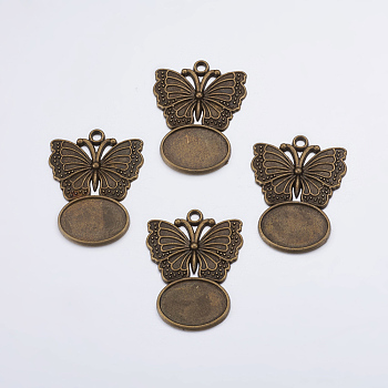 Alloy Butterfly Pendant Cabochon Settings, Cadmium Free & Nickel Free & Lead Free, Antique Bronze, 29x21.5x1.5mm, Tray: 14x10mm, Hole: 1.5mm