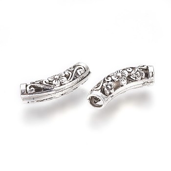 Hollow Tibetan Style Alloy Beads, Tube Beads, Antique Silver, 25.5x7mm, Hole: 4mm