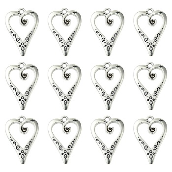 Tibetan Style Alloy Pendants, Heart, Antique Silver, 25x17mm, Hole: 2mm