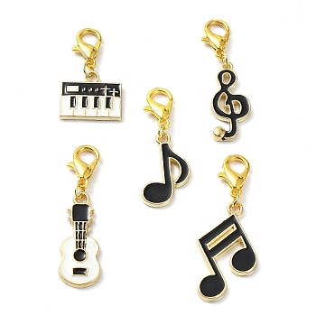 Musical Theme Alloy Enamel Pendants Decorations, with Zinc Alloy Lobster Claw Clasps, Black, 25~39mm