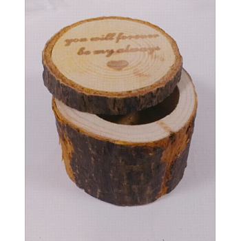 Chinese Cherry Wood Box, Ring Box, Column with Word You Will Forever Be My Always, Coconut Brown, 6.15x4.9cm