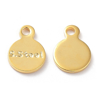 201 Stainless Steel Charms, Flat Round with Word S.Steel Charm, Golden, 8.5x6x0.7mm, Hole: 1.2mm