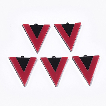 Cellulose Acetate(Resin) Pendants, Triangle, Red, 42x34x4mm, Hole: 1.5mm