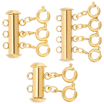 3Pcs 3 Styles 304 Stainless Steel Slide Lock Clasps, Peyote Clasps, with Spring Ring Clasps, Necklace Layering Clasps, Multi-Strand, for Jewelry Making, Golden, 21x15~24.5x7mm, Hole: 1.5mm, 1pc/style