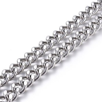 304 Stainless Steel Curb Chains, Twisted link Chains, Unwelded, Stainless Steel Color, 8mm, Link: 10x8x2mm
