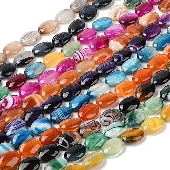 Natural Striped Agate/Banded Agate Beads Strands, Flat Oval, Dyed & Heated, Mixed Color, 18~19x24x7~8mm, Hole: 1.2mm, about 16pcs/strand, 15.75''(40cm)