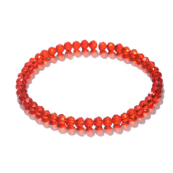 4mm Prism Faceted Rondelle Glass Beaded Stretch Bracelets for Women, Red