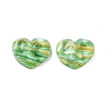 Translucent Resin Decoden Cabochons, Water Ripple Peach Heart with Glitter Powder, Light Green, 17.5x21x8.5mm