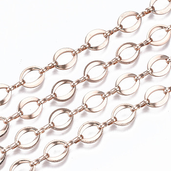 Brass Chains, Oval Link Chains, Unwelded, with Spool, Rose Gold, Oval: 9.5x7.5x1.3mm, Link: 7.6x1.4x3mm, about 16.4 Feet(5m)/roll