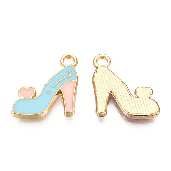 Alloy Pendants, with Enamel, Light Gold, High-Heeled Shoes, Sky Blue, 16x14x2mm, Hole: 2mm