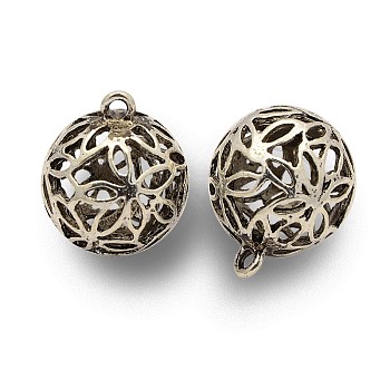 Tibetan Style Alloy Round Ball Hollow Pendants, Antique Silver, 30x25mm, Hole: 3mm