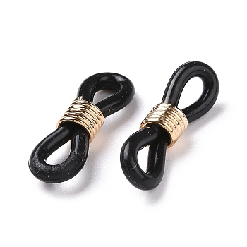 Eyeglass Holders, Glasses Rubber Loop Ends, Iron and Plastic, Golden Color, Black, about 4.2mm wide, 19mm long