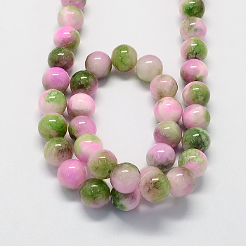 Natural Dyed White Jade Gemstone Bead Strands, Round, Sea Green, 10mm, Hole: 1mm, about 40pcs/strand, 15.7 inch