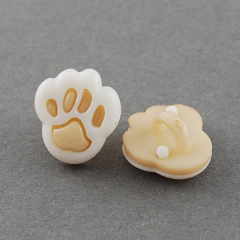 Acrylic Shank Buttons, 1-Hole, Dyed, Paw, Moccasin & White, 13x12x8mm, Hole: 4x2mm