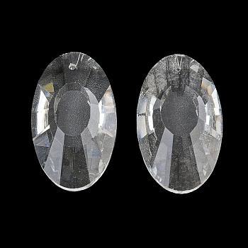 Glass Chandelier Prism Pendants, Faceted Flat Round Charms, Clear, 37x22x11mm, Hole: 1.4mm