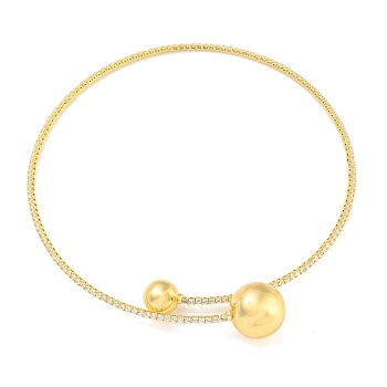 Rack Plating Brass Pave Clear Cubic Zirconia Round Ball Choker Necklaces, Long-Lasting Plated, Cadmium Free & Lead Free, Real 18K Gold Plated, Inner Diameter: 4.45 inch(11.3cm), 0.09 inch(0.23cm)