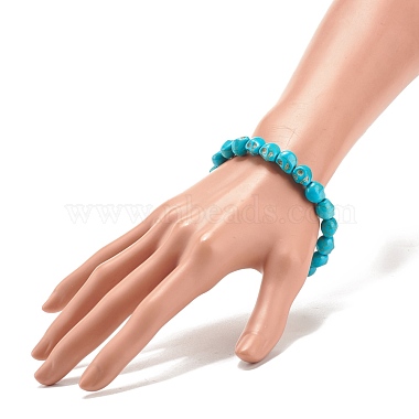 2Pcs 2 Style Synthetic Turquoise(Dyed) Skull Stretch Bracelets Set(BJEW-JB08068)-3